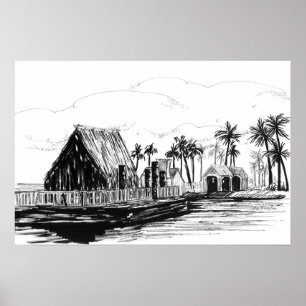 Poster Cabines de Ilha Tropical Palmeiras Totens