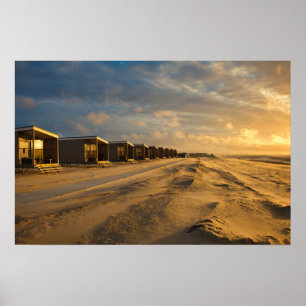 Poster Cabines de praia ao pôr do sol na costa holandesa