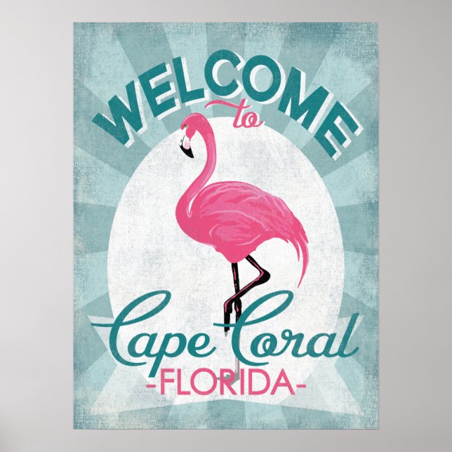 Poster Cabo Coral Florida Pink Flamingo Retro (Frente)