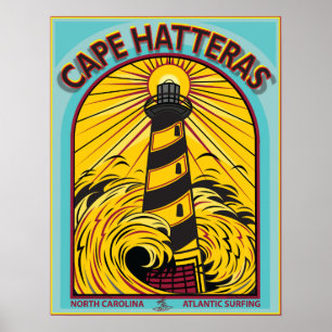 PÔSTER CABO HATTERAS NORTH CAROLINA SURFANDO ATLÂNTICO