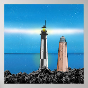 Poster Cabo Henry Lighthouds à noite