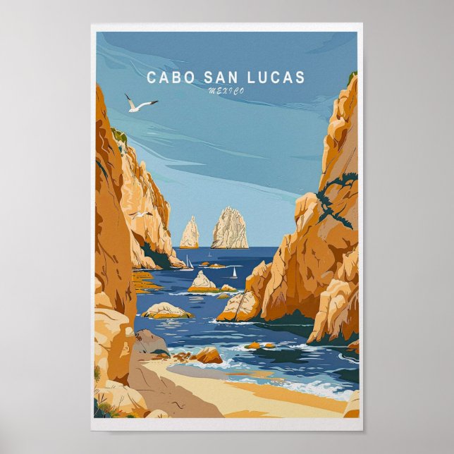 Poster Cabo San Lucas Viagem Impressão, Arte de Muro do M (Frente)