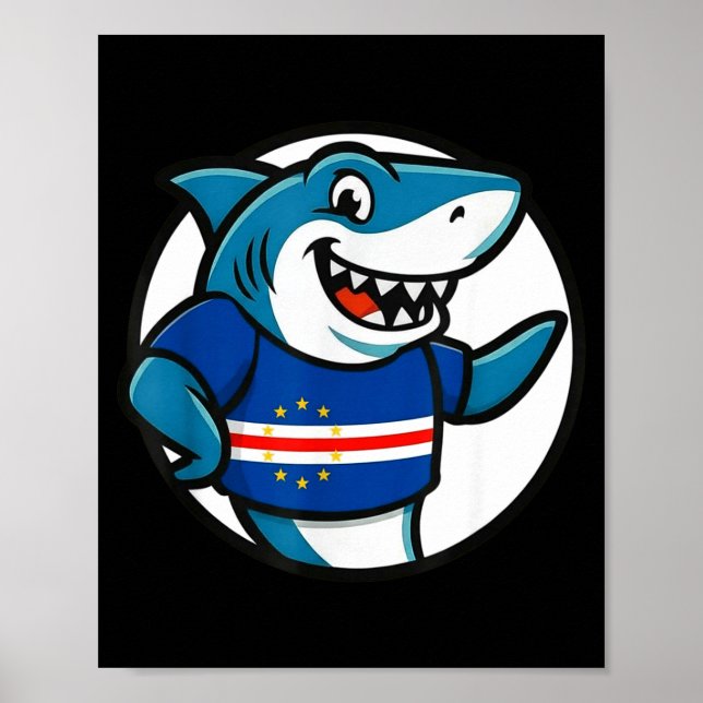 Poster Cabo Verde Flag Shark Funny Cabo Verdean  (Frente)