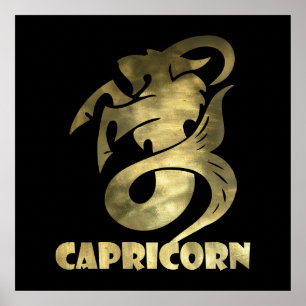 Pôster Cabra Dourado rústica 2 do Capricórnio