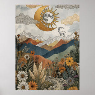 Poster Cabra Montês Boho Celestial Eclipse Lunar