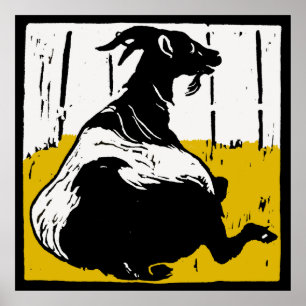 Pôster Cabras dos animais de fazenda do Woodcut do