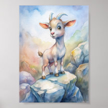 Cabrito Caprichoso Aquarela, Ilustração Fofa da Na