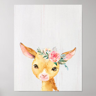 Poster Cabrito Floral em Aquarela