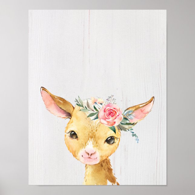 Poster Cabrito Floral em Aquarela (Frente)