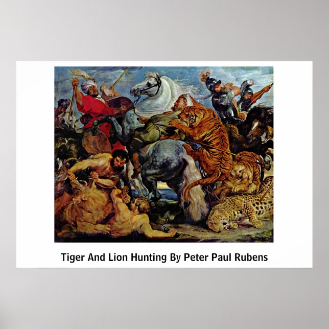 Pôster Caça A Tiger E Lion Por Peter Paul Rubens (Frente)