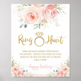 Poster Caça ao Anel de Chuveiro de Noiva Floral Rosa Cora