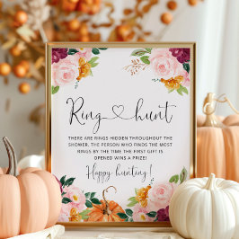 Poster Caça ao anel floral de outono em burgundy jogo de 