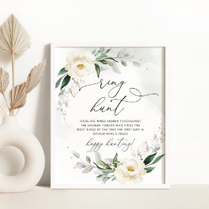 Poster Caça ao anel floral elegante folhagem jogo de noiv