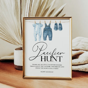 Poster Caça ao Bico de Borracha Azul Jeans Baby Shower