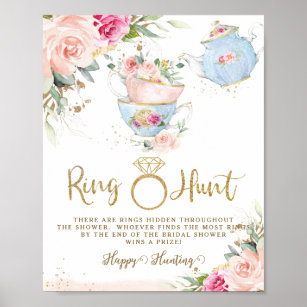 Poster Caça ao Chá de panela do Tea Party Floral Blush