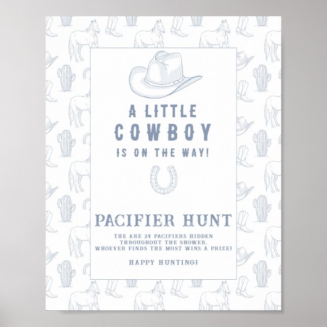 Poster Caça ao chupeta Cowboy Jogo de chá de bebê (Frente)