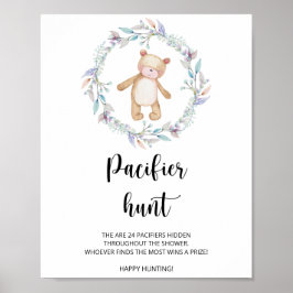 Poster caça ao chupeta do ursinho baby shower jogo 