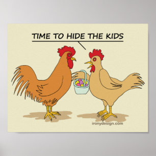 Poster Caça ao Ovo de Páscoa de Frango Engraçado Desenho