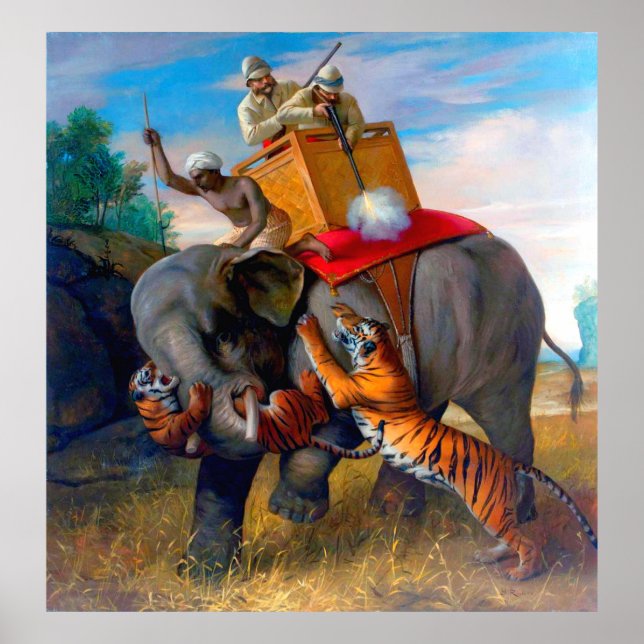 Poster Caça ao Tigre Briton Rivière 1920 (Frente)