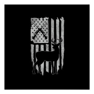 Pôster Caça ao Veado com Bandeira Americana Patriota Caça