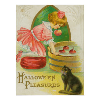 Pôster Caça às Maçãs Cartão Vintage de Halloween, 1911