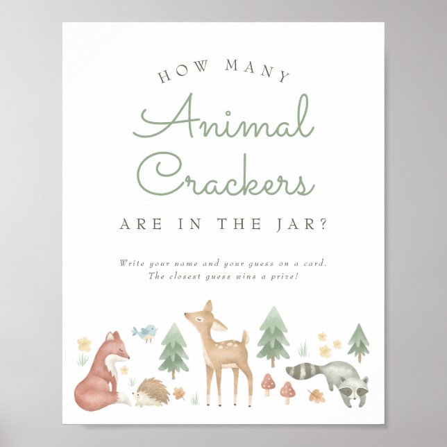 Poster Caça-Chá de fraldas de Animais da Floresta Caçada (Frente)