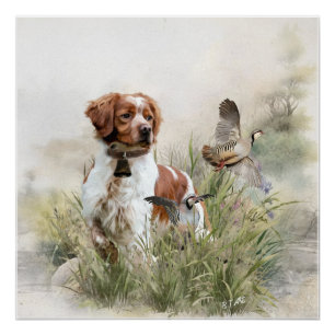 Pôster Caça com um cão Brittany, Art