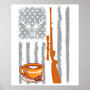 Poster caça de café- Bandeira americana vintage dos EUA p