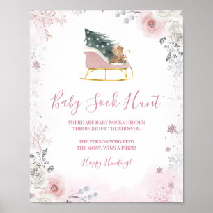 Poster Caça de Meias de Bebê Floco de Neve Rosa Pastel de