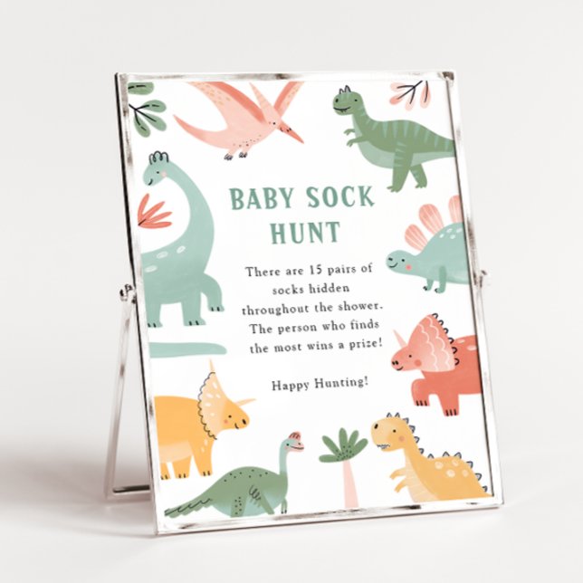 Poster Caça de Meias de Dinossauro (Dinosaur Baby Sock Hunt Game Sign Poster by Painted Paperie)