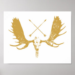 Poster Caçador Dourado da arte do crânio dos alces/post