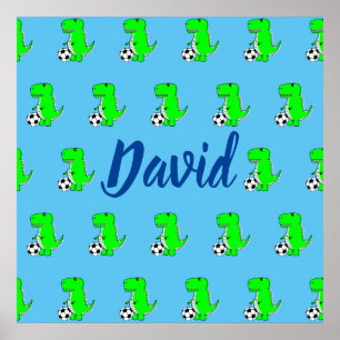 Poster Caçador Verde Bonito Dino T-Rex Em Azul