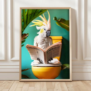 Poster Cacatua Lendo no Banheiro, Banheiro Divertido