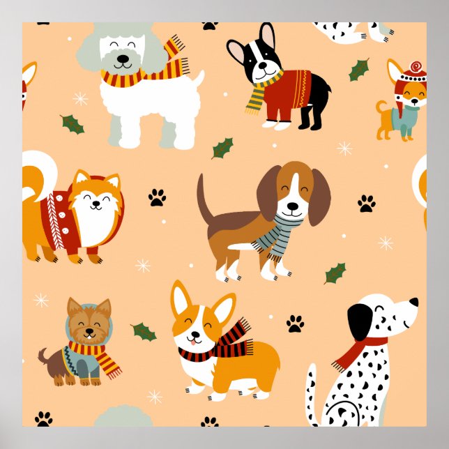 Poster Cachecóis Festivos de Inverno para Cachorrinhos (Frente)