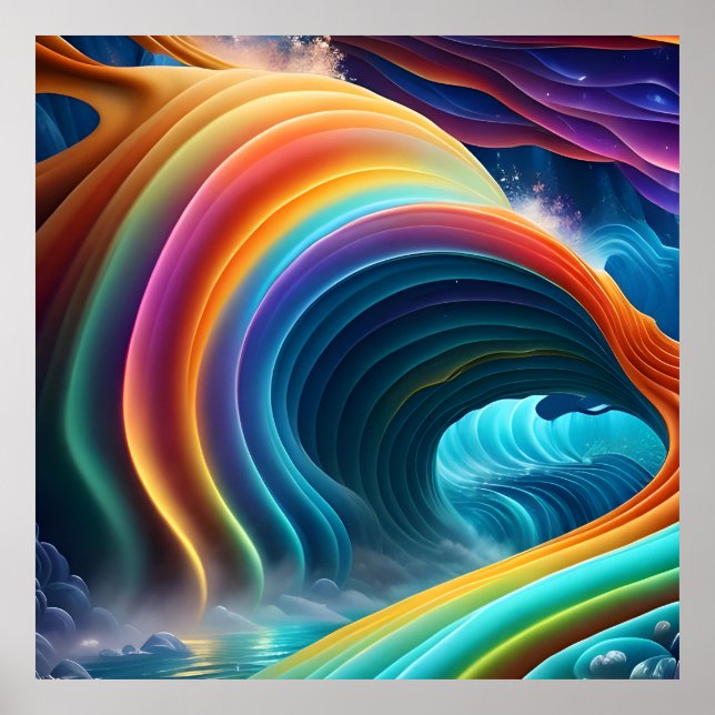 Poster Cachoeira de Água da Arco-íris Brilhante e Gracios (Frente)