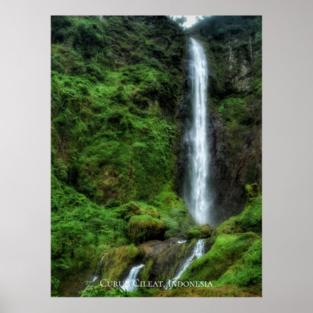 Poster Cachoeira de Água Natural Verde Fresca e Exuberant (Frente)