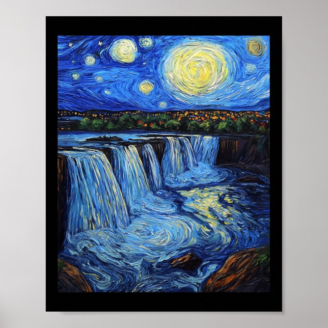 Poster Cachoeira de Niagara - Estilo Van Gogh - Noite Est (Frente)