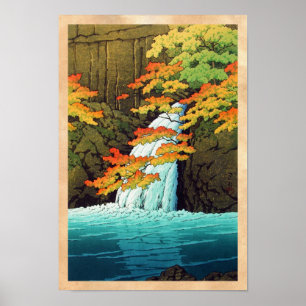 Pôster Cachoeira de Senju, arte do hanga da canela de