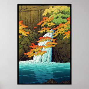 Pôster Cachoeira de Senju, arte do hanga da canela de