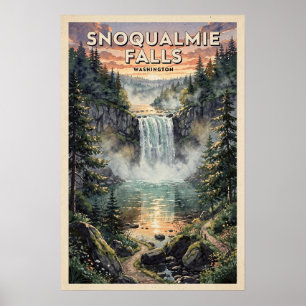 Poster Cachoeira de Snoqualmie Washington Viagem Vintage