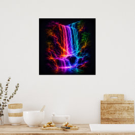 Poster Cachoeira do Espectro Elétrico com Árvores Luminos