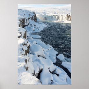 Poster Cachoeira Godafoss Coberta de Neve