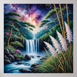 Poster Cachoeira Majestosa em uma Floresta Exuberante Sob