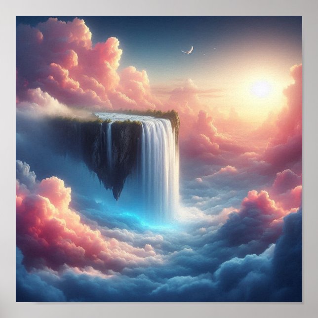 Poster Cachoeira Mística do Céu da Fantasia Suspensa (Frente)