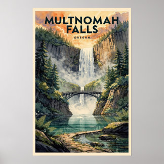 Poster Cachoeira Multnomah Oregon Viagem Antiga