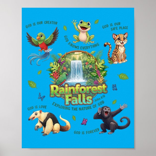 Poster Cachoeira na Floresta Tropical Explorando a Nature (Frente)