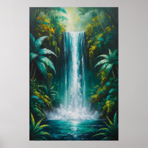 Poster Cachoeira na Selva Luxuriante Pintura da Natureza