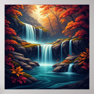 Poster Cachoeira numa Floresta de Outono 🍂
