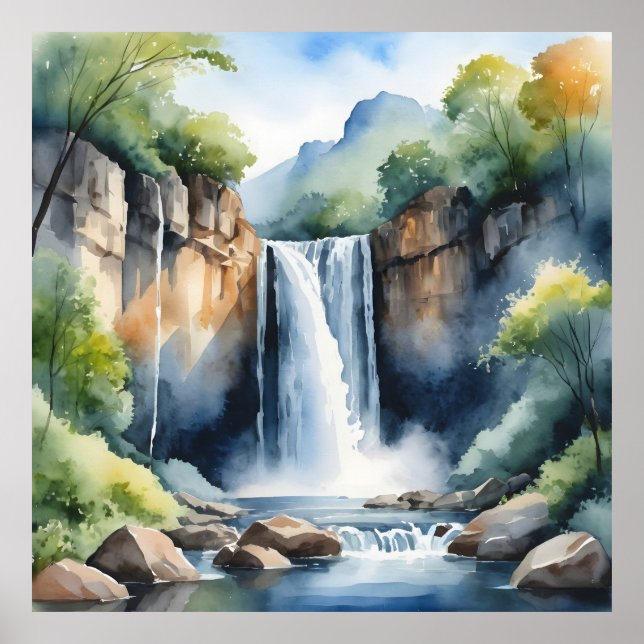 Poster Cachoeira pintada com aquarela (Frente)