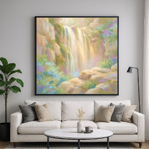 Poster Cachoeira Serene Cliff - Estilo de Arte Pastel